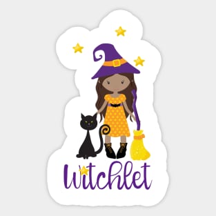 Witch Gift Black Cat and Broomstick Witchy Friendly Witch Design Sticker